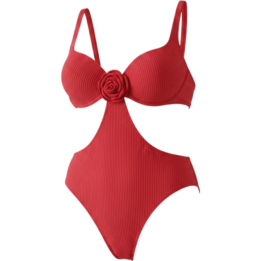 Unbranded Ribbed Rosette‎ Monokini Women Medium Red Excellent Cutout One Piece